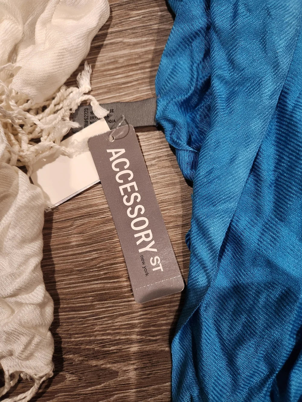 NWT Set Of Scarves Blue and Cream Fringe Scarves By Accessory St.